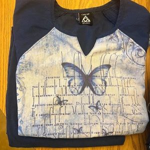 Cherokee, XS Top, XSP Petite Pant, Navy Blue/White